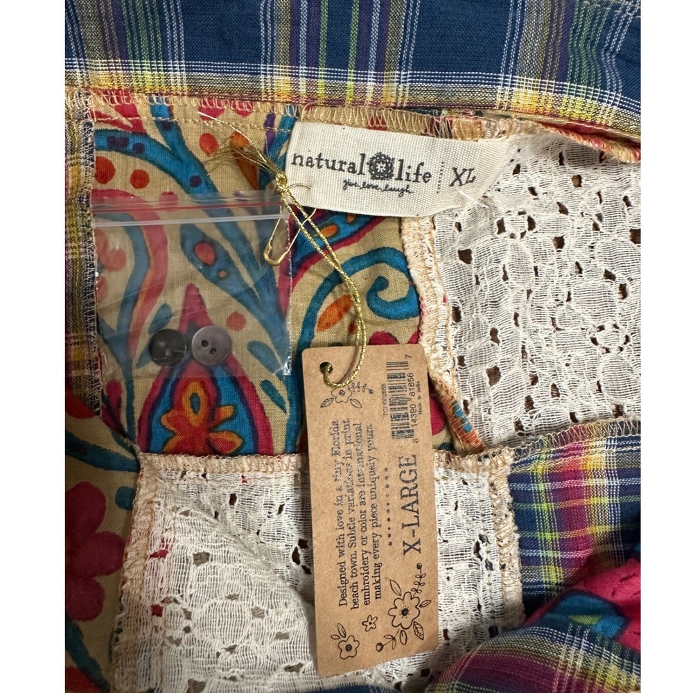 Natural Life Barcelona Patchwork Button Down Shirt XL NWT Lace Boho Oversized - Picture 9 of 10